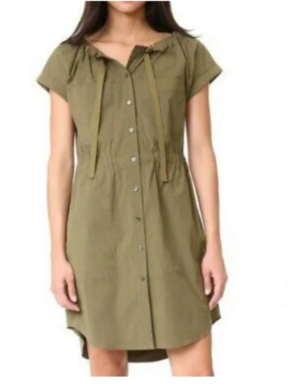 Theory Cotton Green Laela Off the Shoulder Shirtdress